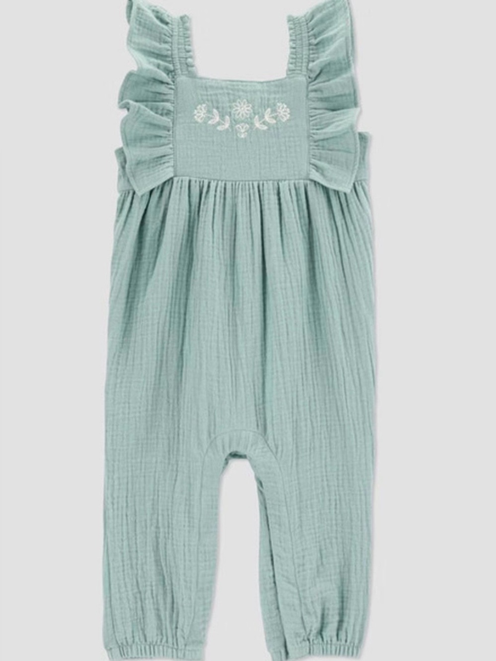 Carter's|Baby girl/toddler Mint Sage Floral  Embroidered Ruffle Jumpsuit•Gauzy